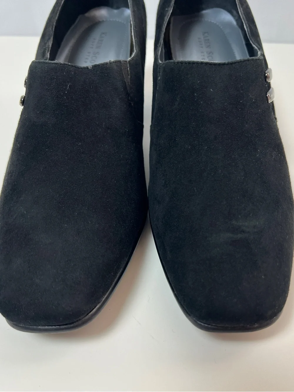 Karen Scott Riley Black Suede Leather Square Toe Block Heel Pumps Size 10M
